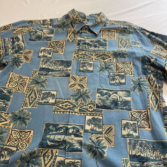 Reyn Spooner VTG Blue Palm Short Sleeve Button Up Shirt Size XL - Picture 5 of 8